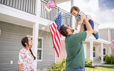 A happy family in front of their home